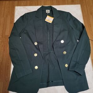 NWT Anne Klein Blazer Small Dark Green Double Breasted Gold Button Jacket Class